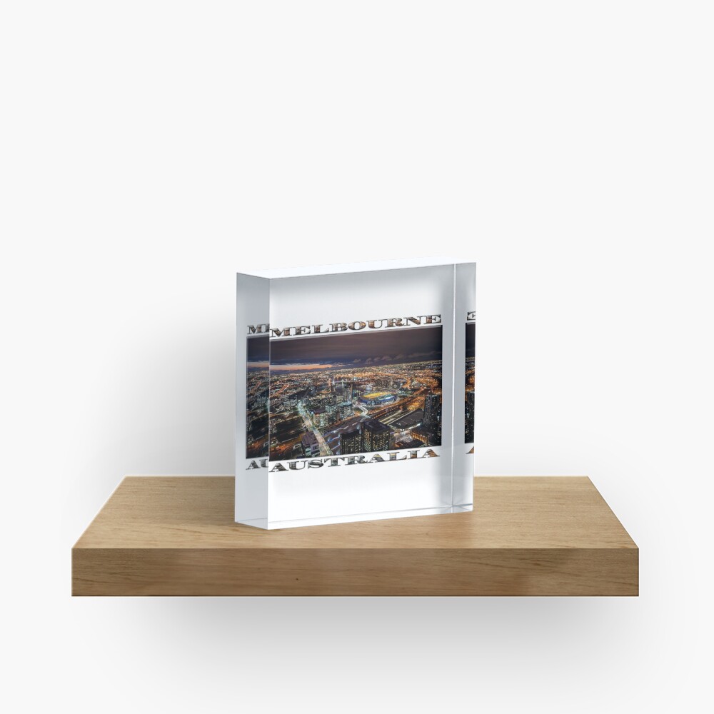 Melbourne at Night (widescreen poster on white) Acrylic Block
