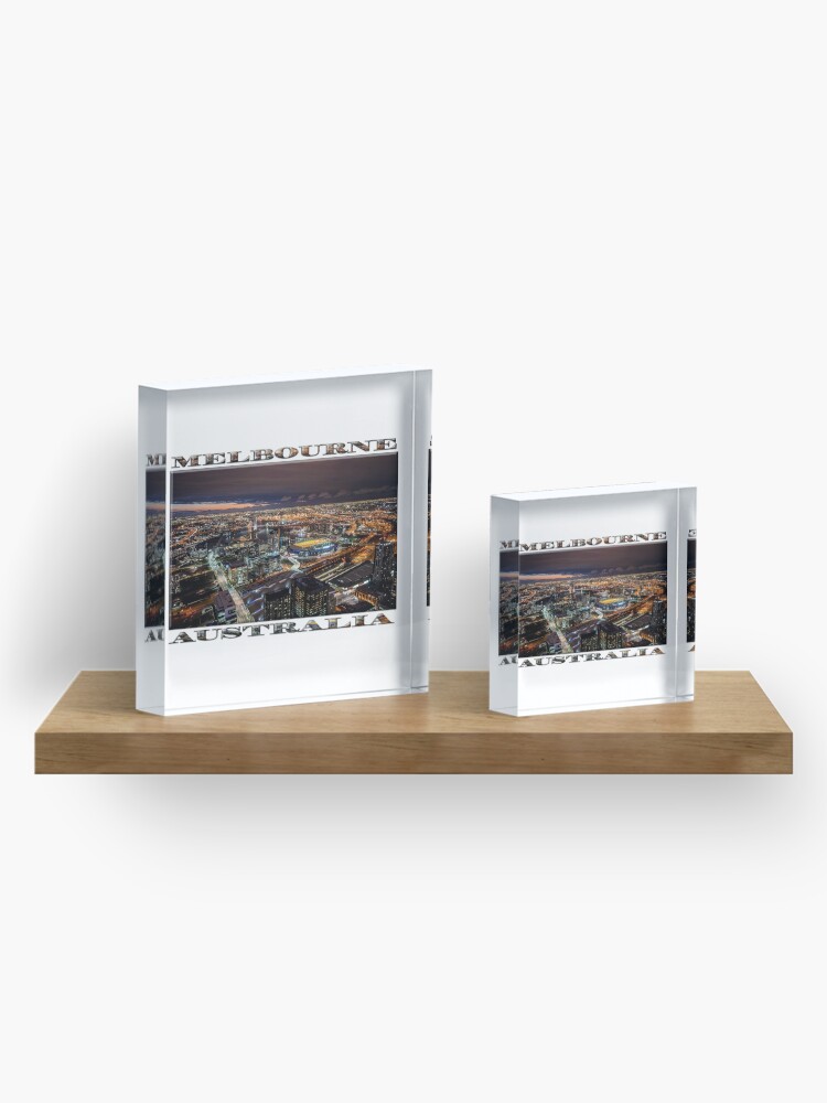Alternate view of Melbourne at Night (widescreen poster on white) Acrylic Block