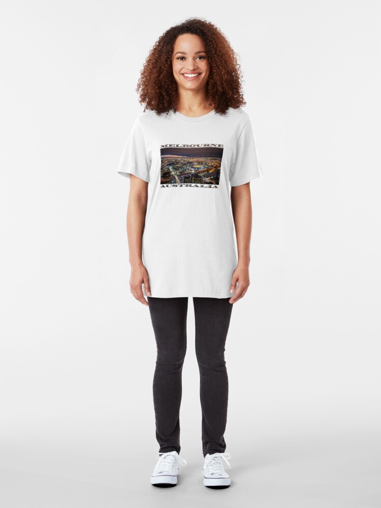 Alternate view of Melbourne at Night (widescreen poster on white) Slim Fit T-Shirt