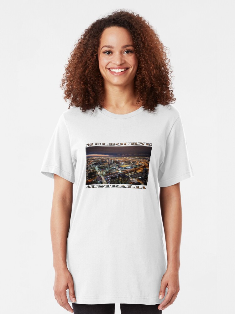 Alternate view of Melbourne at Night (widescreen poster on white) Slim Fit T-Shirt