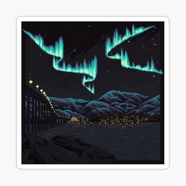 Aperçu de l'œuvre Pixel Art: aurores boréales sur Tromsø créée et vendue par Moertel Pixel Art.