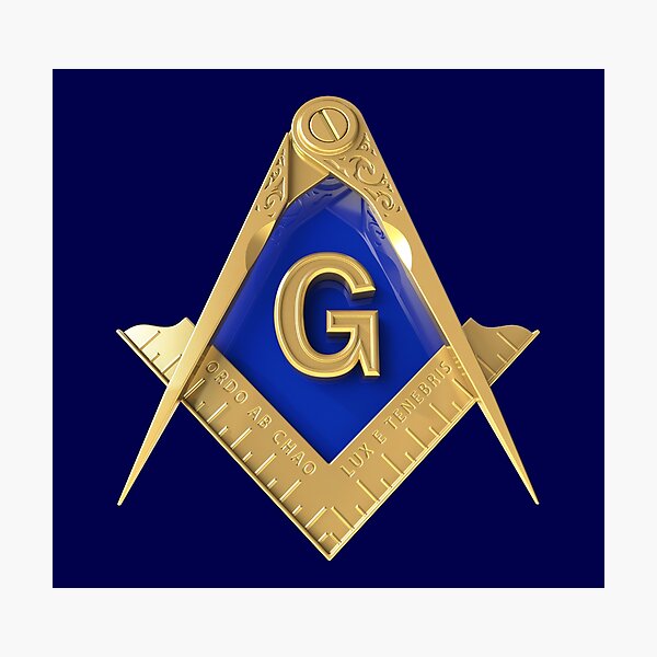 Freemason Gold Square & Compass Blue Background Masonic Photographic Print
