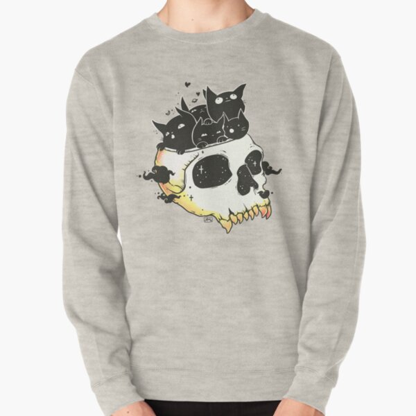 Skull Full Of Black Cat Kittens Pullover Sweatshirt