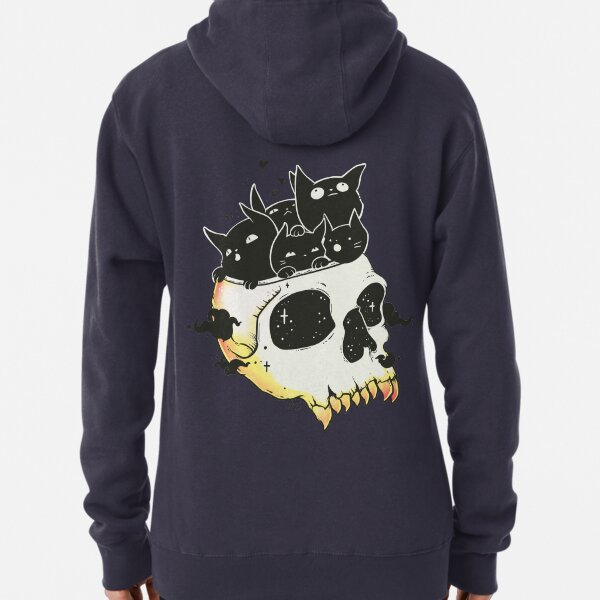 Skull Full Of Black Cat Kittens Pullover Hoodie
