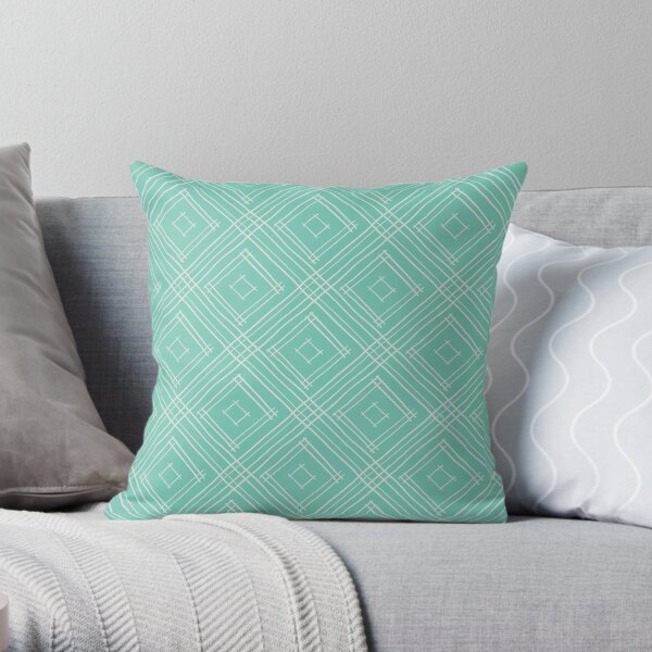 Mint Green Boho Diamond Pattern Throw Pillow