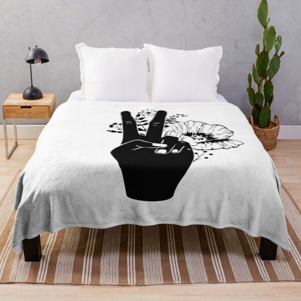Item preview, Hand with two fingers outward and flowers. Black and white. designed and sold by zatmeniee.