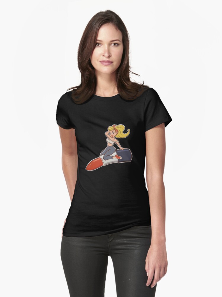 Thumbnail 1 of 3, Fitted T-Shirt, Pin-Up Girl Riding A Lipstick designed and sold by Toonabilly.