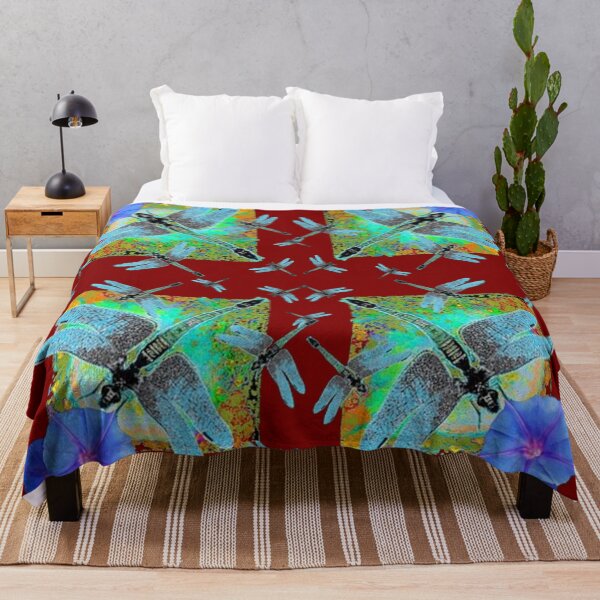 Item preview, BLUE DRAGONFLIES FLORAL ON MAROON COLOR ART   designed and sold by sharlesart.