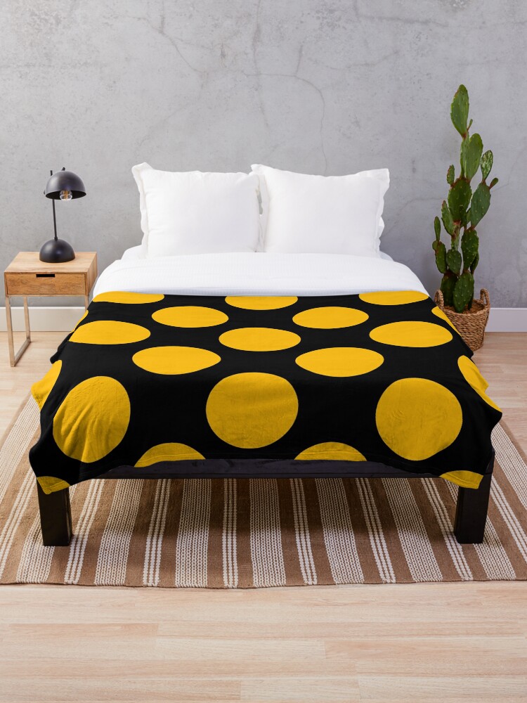 Yellow Polka Dots On Black Background Throw Blanket By Craftyarts