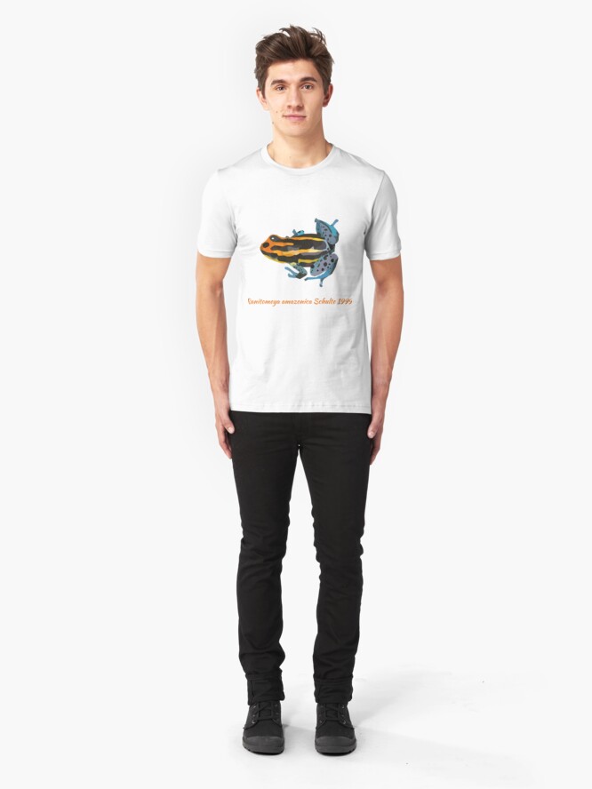 Alternate view of Orange and blue poison dart frog portrait drawing Slim Fit T-Shirt
