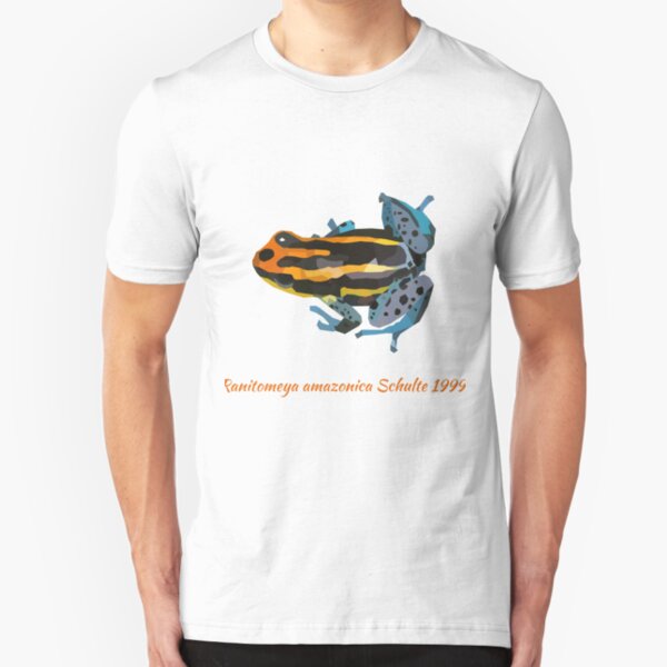 Orange and blue poison dart frog portrait drawing Slim Fit T-Shirt