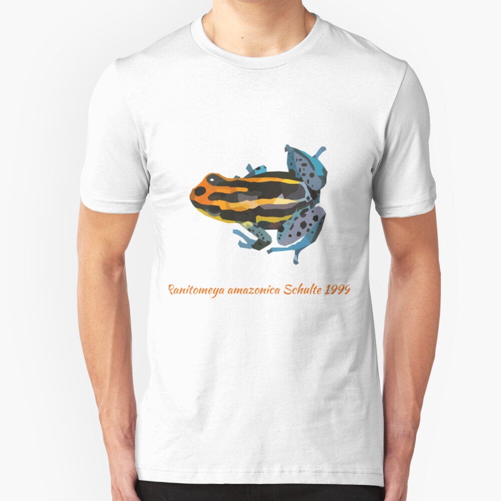 Orange and blue poison dart frog portrait drawing Slim Fit T-Shirt