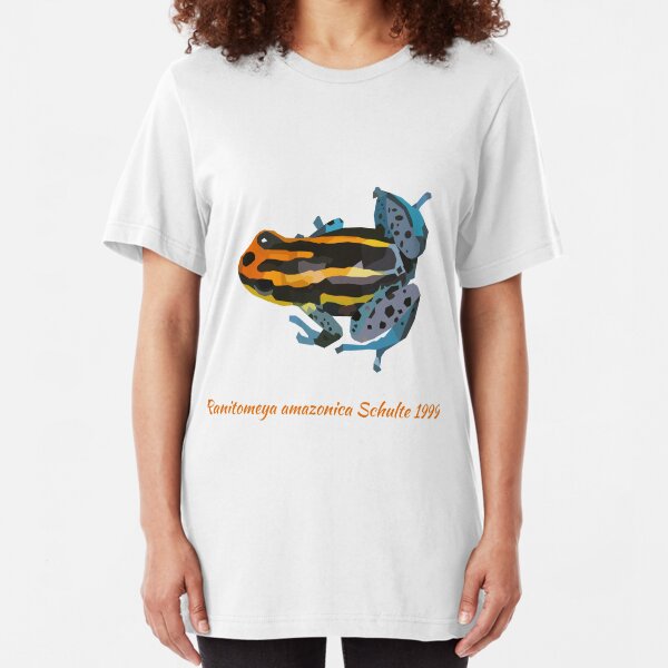 Orange and blue poison dart frog portrait drawing Slim Fit T-Shirt