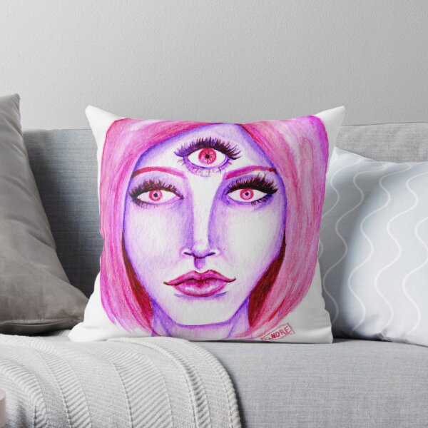 Pink Hair, Purple Skin Throw Pillow
