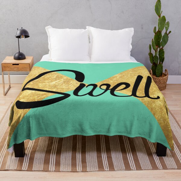 Item preview, "Swell" Gold Leaf Golden Teal Green Blue Font Typography Funny Silly Humor Modern Clean Lines Geometric Triangles designed and sold by CanisPicta.