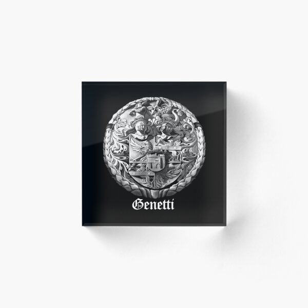 Genetti Coat-of-Arms with Surname in Reverse Acrylic Block