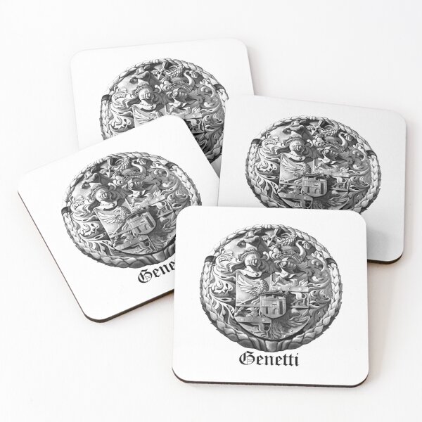 Genetti Coat-of-Arms with Surname Coasters (Set of 4)