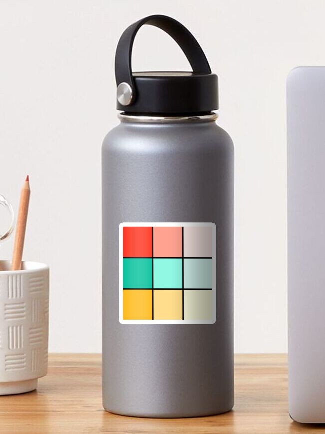 Thumbnail 1 of 3, Sticker, Modern Squares Geometric Pastel Bright Red Teal Mint Blue Mustard Ocher Pink Dusty Rose designed and sold by CanisPicta.