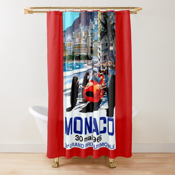 "MONACO GRAND PRIX" Vintage Auto Racing Print Shower Curtain