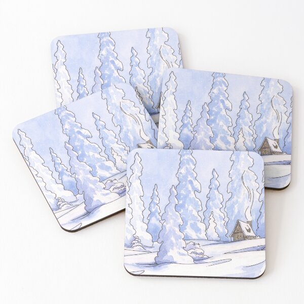 Winter Cabin Coasters (Set of 4)