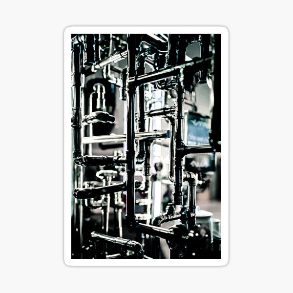 “Metallic Chrome Pipe System | Digital Painting Wallpaper” Sticker for