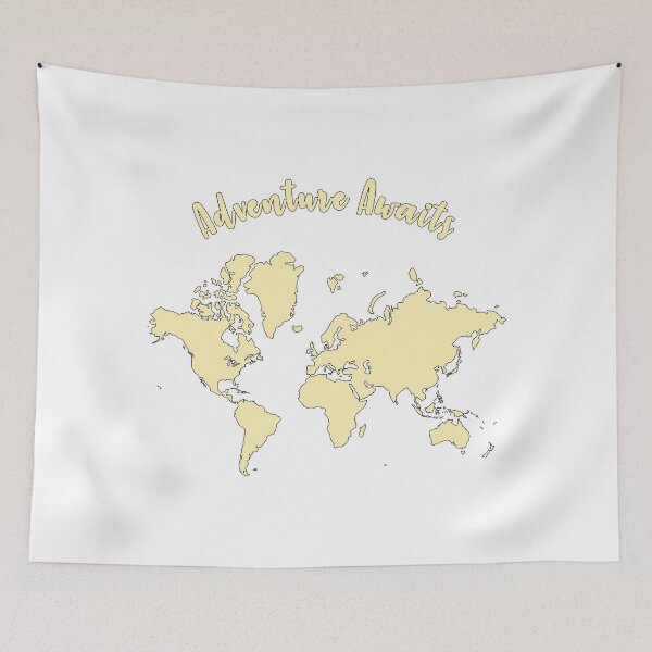 Item preview, Yellow World Map "Adventure Awaits" designed and sold by synthesizer.