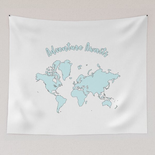 Item preview, Blue World Map "Adventure Awaits" designed and sold by synthesizer.