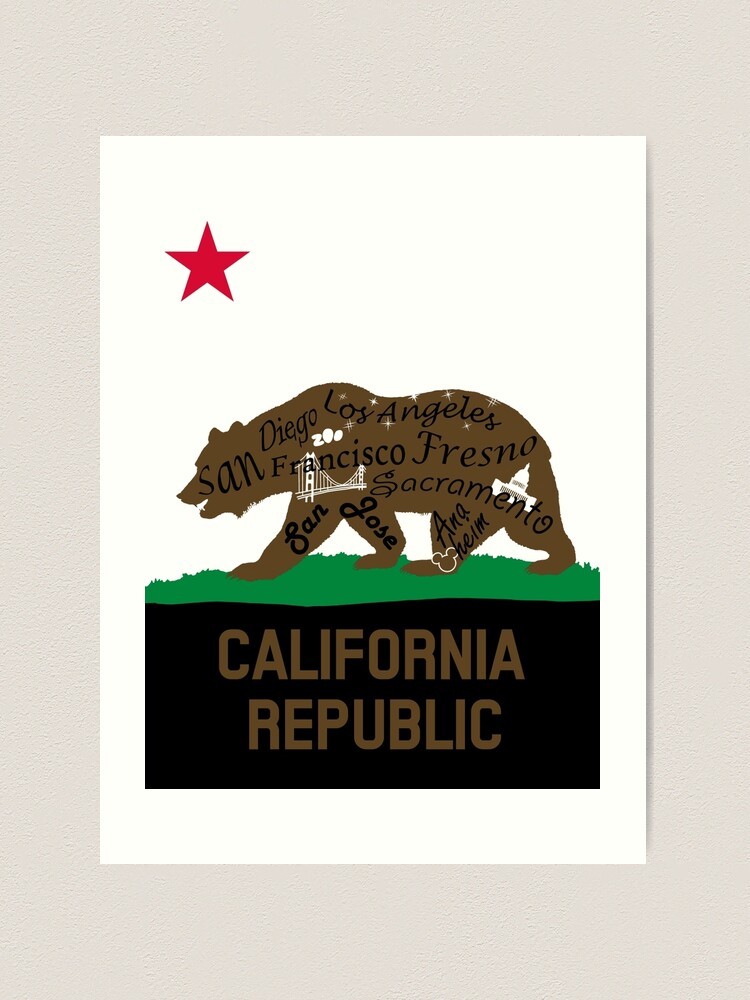 CA California Republic Bear Flag Art Print for Sale by CacaoDesigns