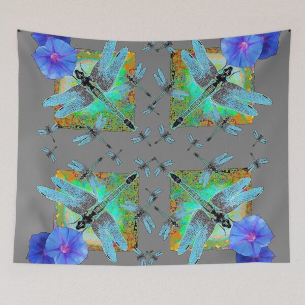 Item preview, BABY BLUE DRAGONFLY'S PATTERN GREY COLOR FLORAL ART designed and sold by sharlesart.