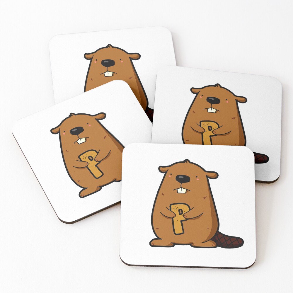 alphabet letter p cute toothy beaver coasters set of 4