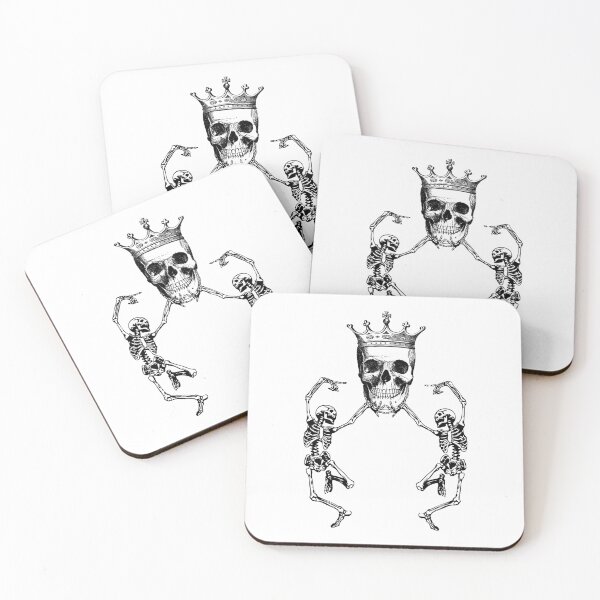 Skull King and Dancing Skeletons | Vintage Skulls | Vintage Skeletons | Black and White | Coasters (Set of 4)
