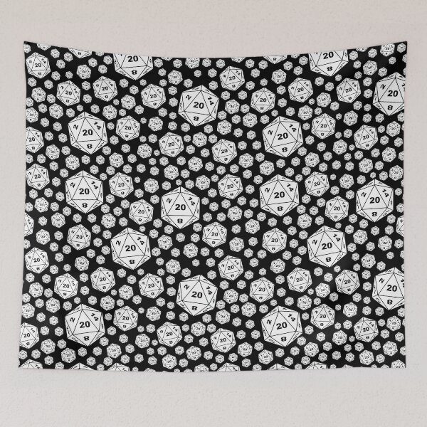 Item preview, D20 Dungeons and Dragons White on Black Repeating Pattern designed and sold by ArielleJane.