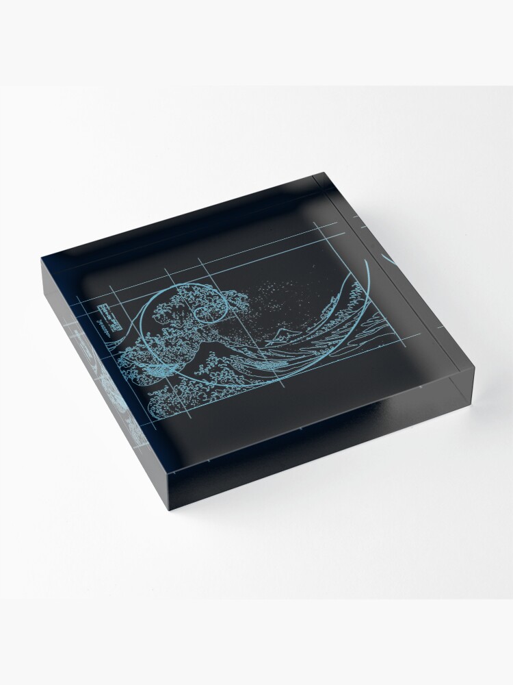 Thumbnail 3 of 5, Acrylic Block, Hokusai Meets Fibonacci, Linear, Blue designed and sold by SymbolGrafix.