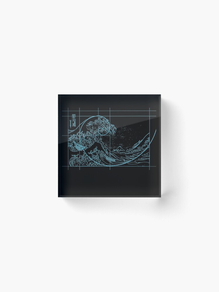 Thumbnail 2 of 5, Acrylic Block, Hokusai Meets Fibonacci, Linear, Blue designed and sold by SymbolGrafix.