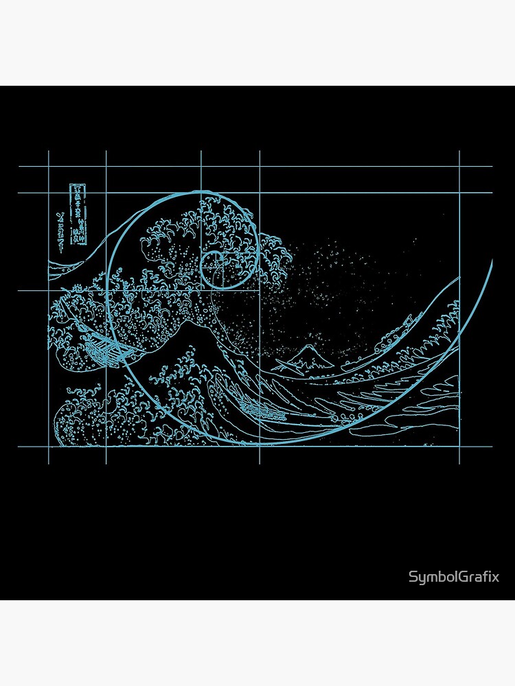 Artwork view, Hokusai Meets Fibonacci, Linear, Blue designed and sold by SymbolGrafix