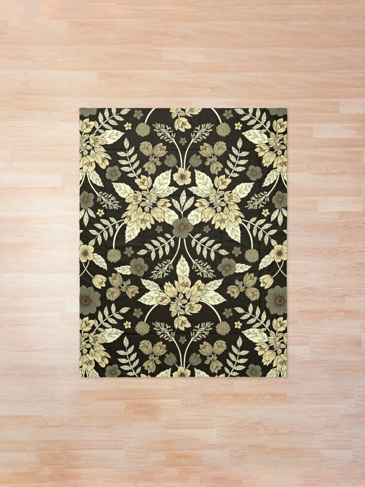 Dark Neutral Floral Pattern In Black And Tan Comforter By Somecallmebeth Redbubble