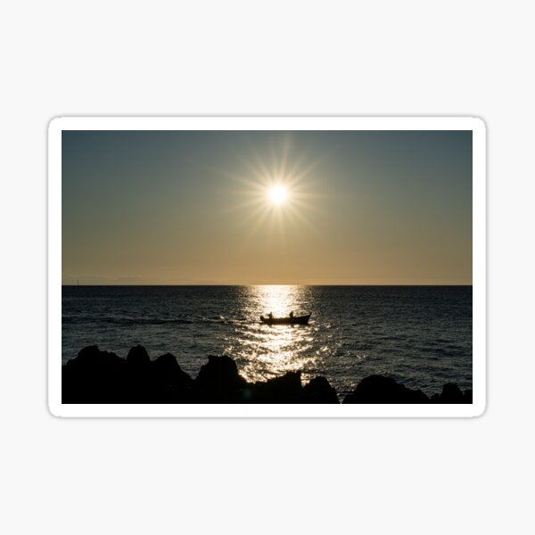 Boat silhouette in the sun, Cefalu Italy Sticker