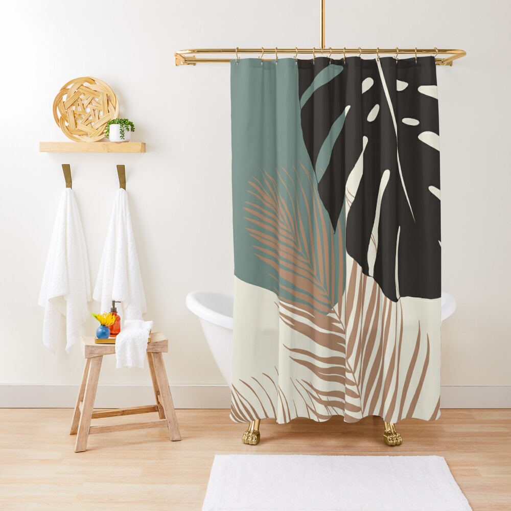 Minimal Monstera Palm Finesse #1 #tropical #decor #art  Shower Curtain