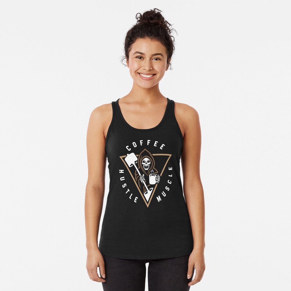 Coffee Hustle Muscle Grim Reaper Racerback Tank Top