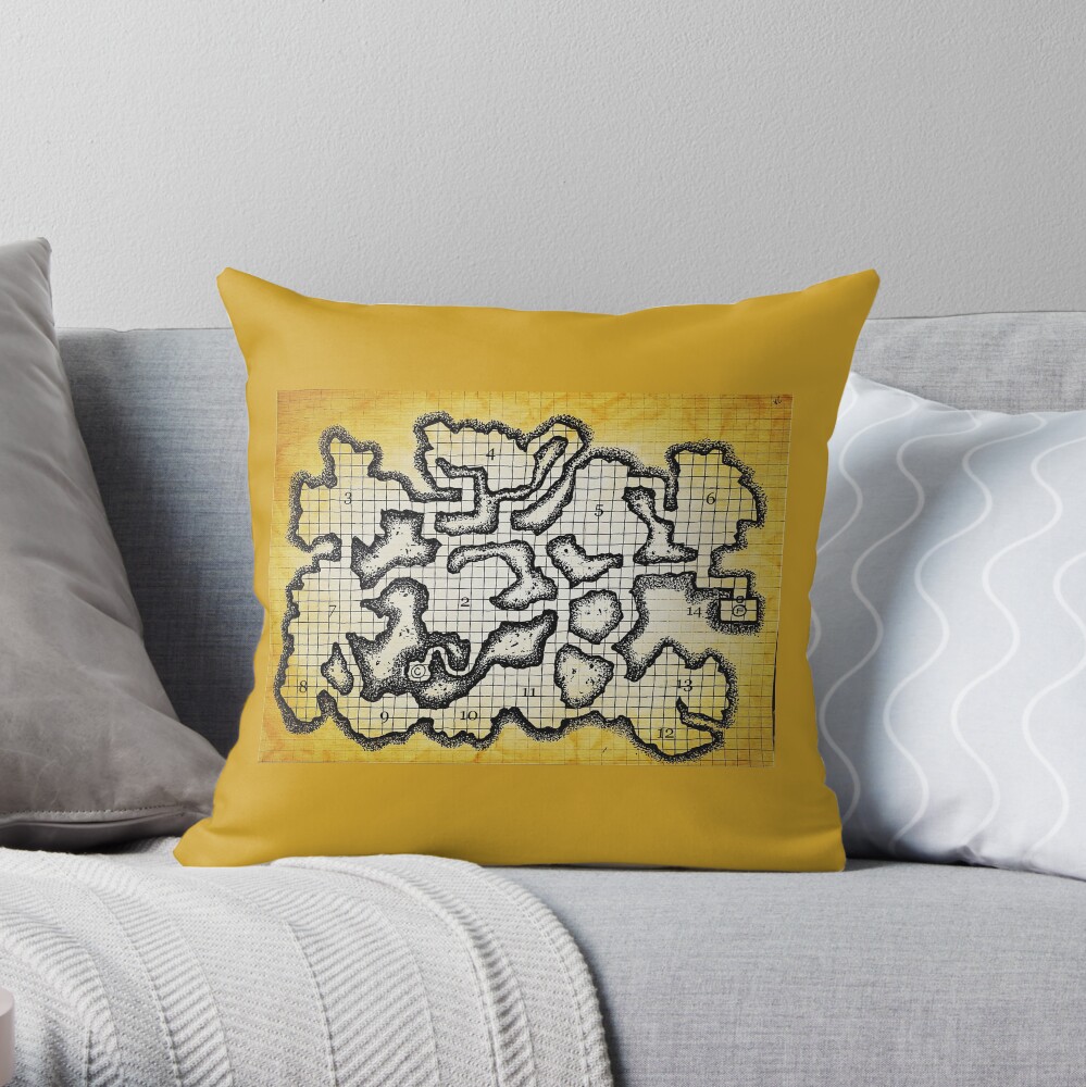 Old School Dungeon Map Art | Goblin Caves Throw Pillow