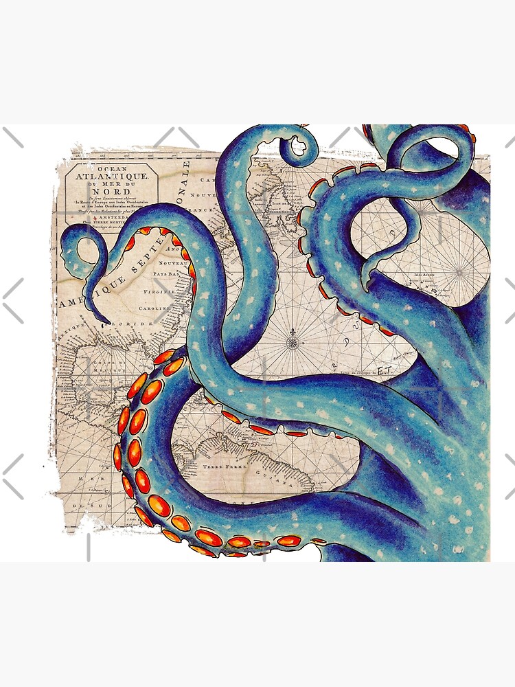 Tentacles Vintage Map Octopus Kraken Shabby Chic Beach by eveystudios