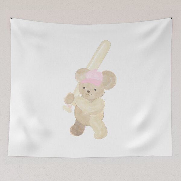 Item preview, Pink Teddy Bear Playing Baseball designed and sold by lovelyinkshop-.