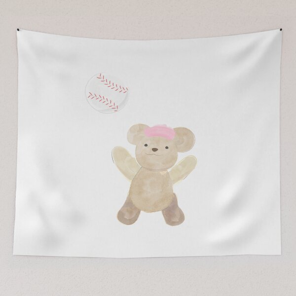 Item preview, Pink Teddy Bear Catching a Baseball  designed and sold by lovelyinkshop-.