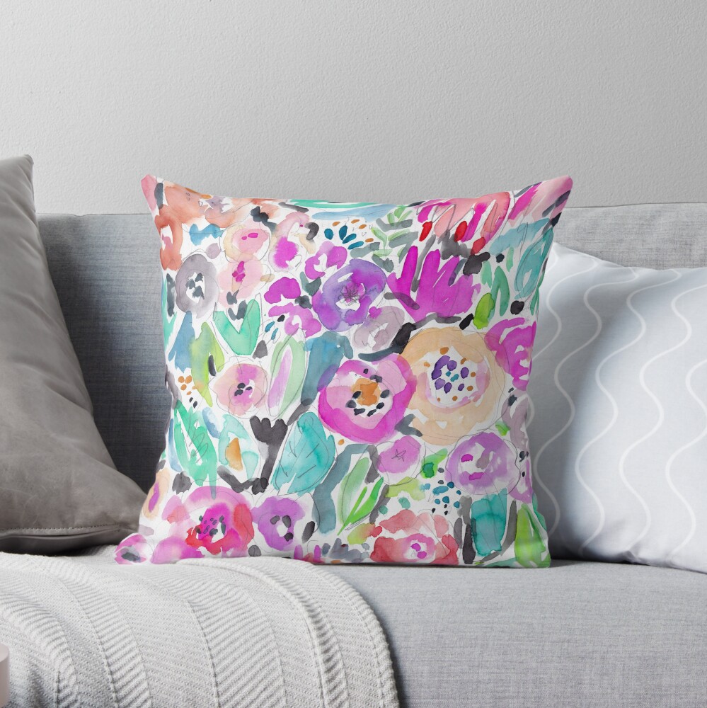 Wild Garden Painterly Watercolor Floral Throw Pillow