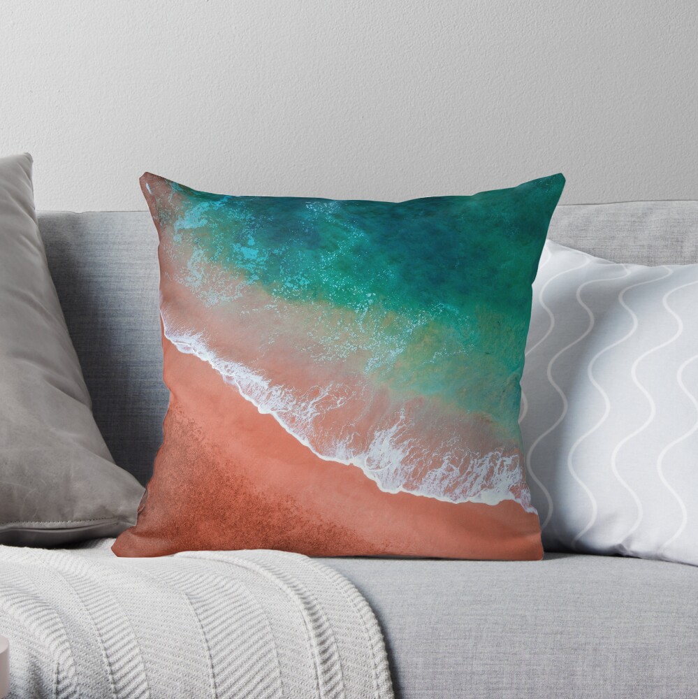 Aerial Colourful Sandy Beach Throw Pillow