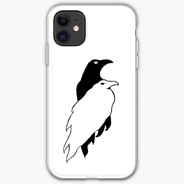 Black and White Crow Pair on White iPhone Soft Case
