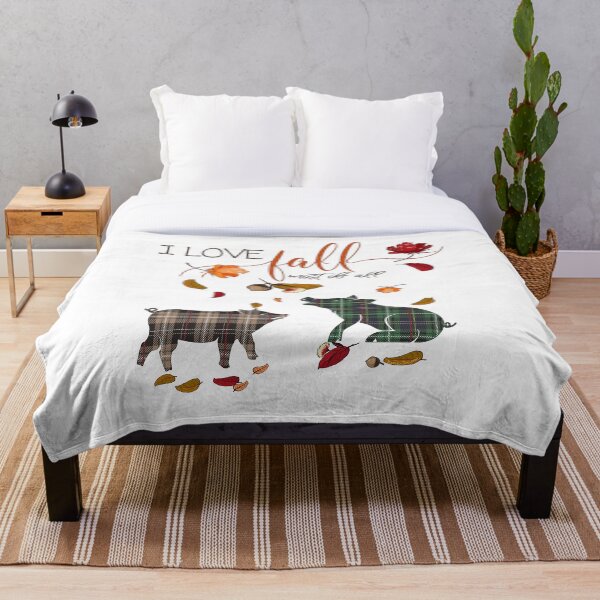 Pig Lovers - I Love Fall Most of All Throw Blanket