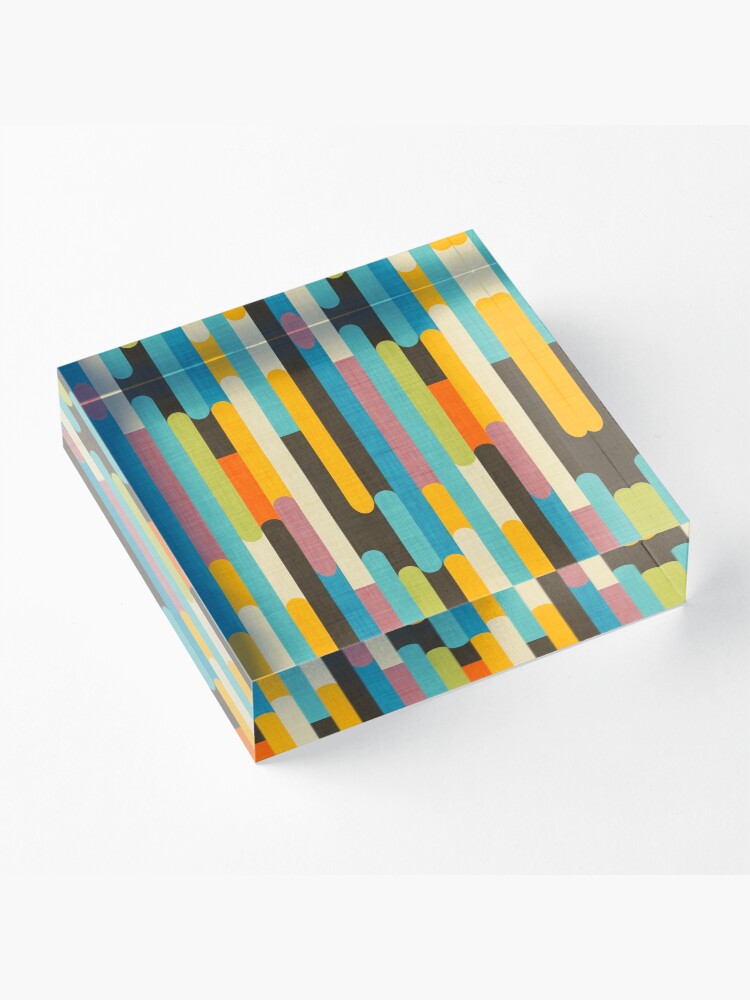 "Retro Color Block Popsicle Sticks Blue" Acrylic Block by ...