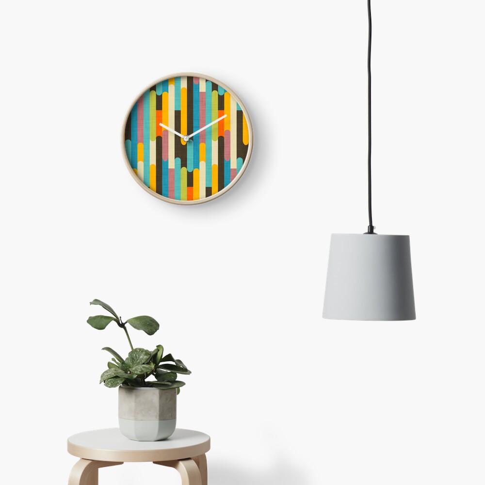 Retro Color Block Popsicle Sticks Blue Clock