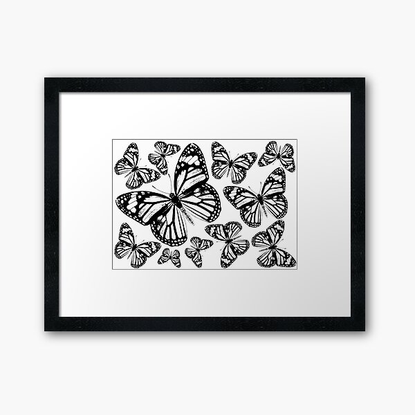Monarch Butterflies | Monarch Butterfly | Vintage Butterflies | Butterfly Patterns | Black and White | Framed Art Print